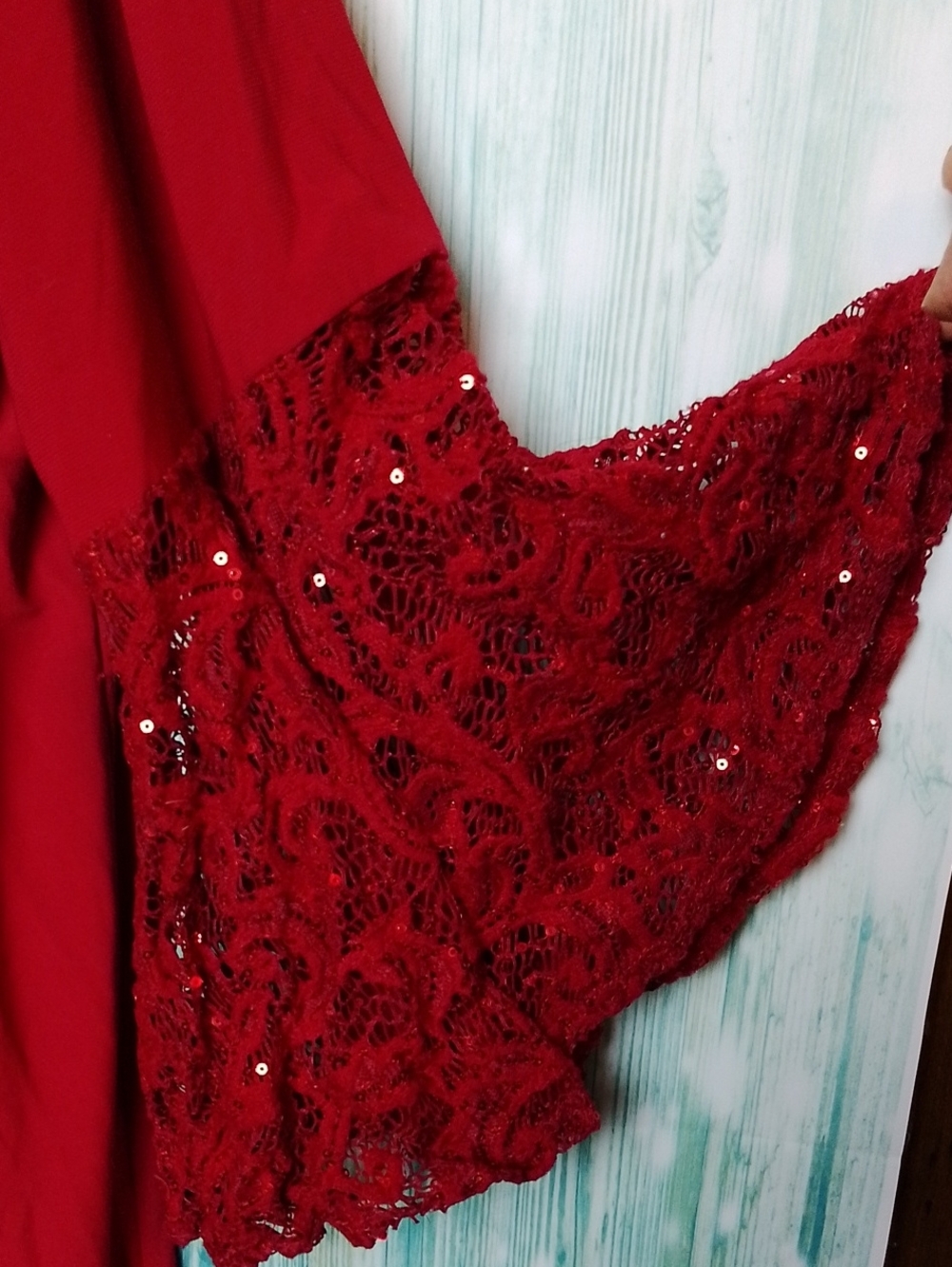 Wine Red Bell 3/4 Lace Sleeve With Sequins Dress 20W